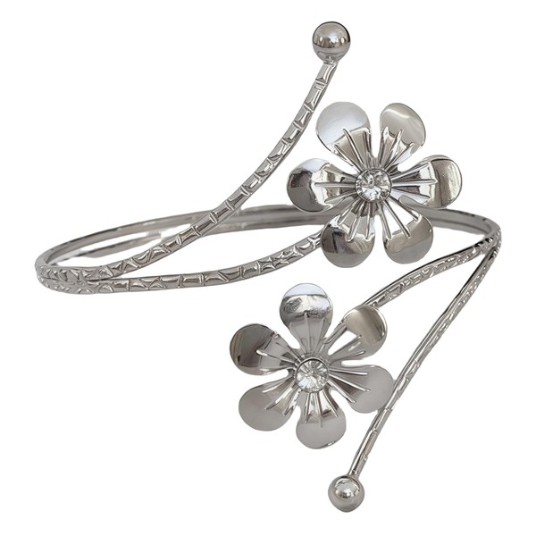 NovaCharm Silberner Armreif – Upper Arm Cuff with Floral &