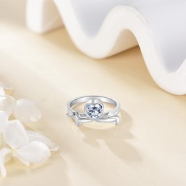 URONE Dackel Ring 925 Sterling Silber Hund mit Herz April Geburts Stein Ring Dackel Schmuck Geschenke für Frauen Hunde Liebhaber #8