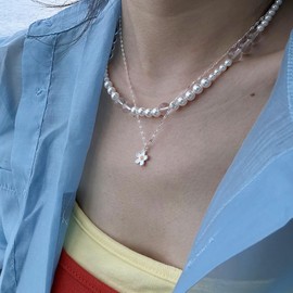 Niaspi Enamel Daisy Pendant Necklace for Women 925 Sterling Silver White Cherry Sunflower Pretty Summer Necklace Funny Lucky Spring Vocation Adjsutable Collar Necklace Jewelry