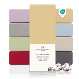 DarBene Fitted Sheet 140 x 200 cm Premium, 100% Premium Combed Jersey Cotton, Breathable, Super Soft Bed Sheet up to 30 cm Mattress Height, Oeko-Tex, Sand