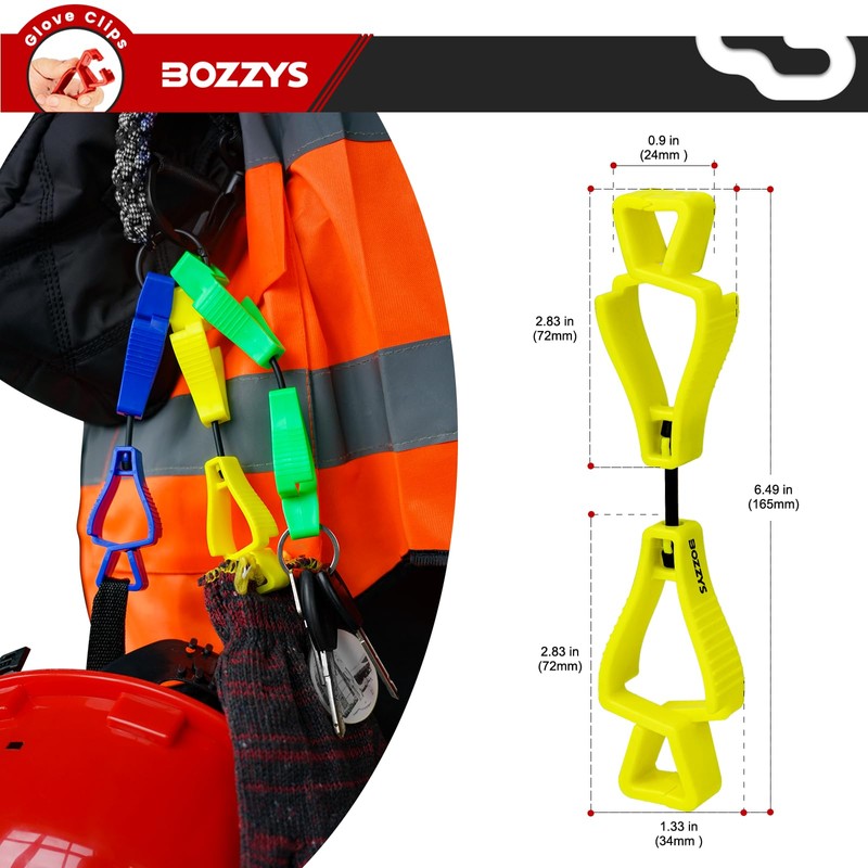 BOZZYS Glove Clips For Work Glove Holders,6 Pack Yellow Grabber