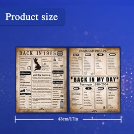 back in 1985 Birthday Poster, 40th Birthday Gifts For Men, 1985 Birthday Gifts Ideas For Him, Happy 40 Years Birthday Present For Dad,Brother, Blue Eco-Friendly Foldable Paper 8×10 Inch