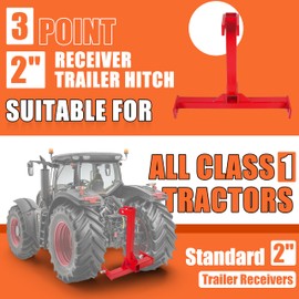 ECOTRIC 3 Point 2" Receiver Trailer Hitch Category 1 Tractor Gooseneck Drawbar Adapter Red Towing Hitch