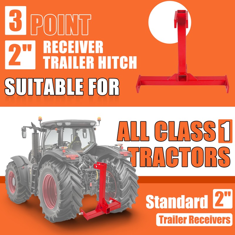ECOTRIC 3 Point 2" Receiver Trailer Hitch Category 1 Tractor