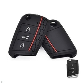 Key Shell Compatible with Volkswagen Golf Polo Tiguan T ROC T CROSS Passat Compatible with Seat Rubber 3 Buttons Keychain Soft Protective Case Car Remote Control (Black)