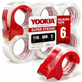 YOOKIA Clear Packing Tape | 2" x 110 yd | 6 Rolls with 1 Dispensers (660 Yards Total) Heavy Duty Packaging Tape, Stronger | Thicker | Durable Sealing Tape for Shipping Moving Storage and Mailing