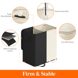 Lifewit Double Laundry Hamper with Lid and Removable Laundry Bags, Large Collapsible 2 Dividers Dirty Clothes Basket with Handles for Bedroom, Laundry Room, Closet, Bathroom, College, White&Black