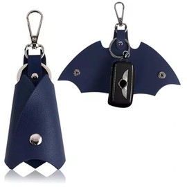 WOO LANDO Set of 2 Superhero Bat Key Fob Faux Leather Key Case for Men and Women for Various Car or Motorcycle Keys, Black-Blue