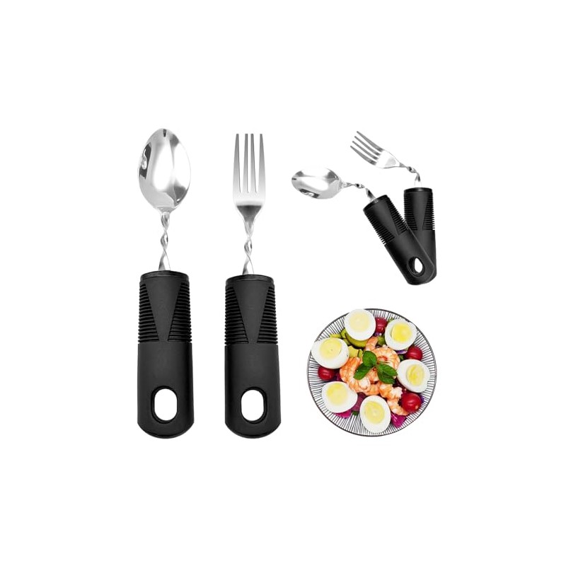 Parkinson Cutlery with Thick Handle, Cutlery for Parkinson Seniors Disabled,