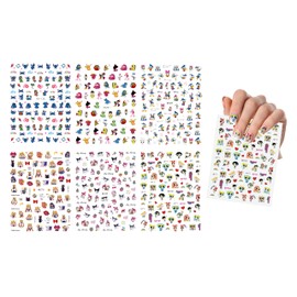 Dong Wei Tiao 6 Sheets Multicolor Cartoon Nail Art Stickers Decal for Nail Art, Nail Design, Reusable, Waterproof