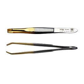 HK Manicure by Hans Kniebes - 8 cm Cranked Tweezers - Eyebrow Tweezers from Solingen - Gold-Plated Stainless Steel