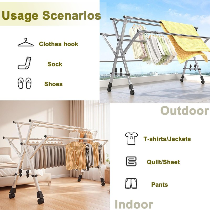 XIMSPHY 5 Rods Clothes Drying Rack, Folding Drying Rack Clothing,