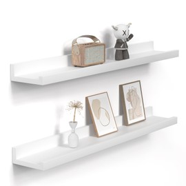 Liggue Floating Shelves Wall Mounted Set of 2, 35 Inch White Photo Ledge Shelf Wood Picture Shelf for Bedroom, Living Room, Bathroom, Kitchen