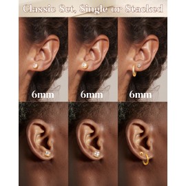 FIOROYAL 9 Pairs of Earrings 925 Silver for Men and Women 925 Sterling Silver Stud Earrings Hypoallergenic Hoop Earrings Set Large Cubic Zirconia Stud Earrings Women Men for Sensitive Ears, copper