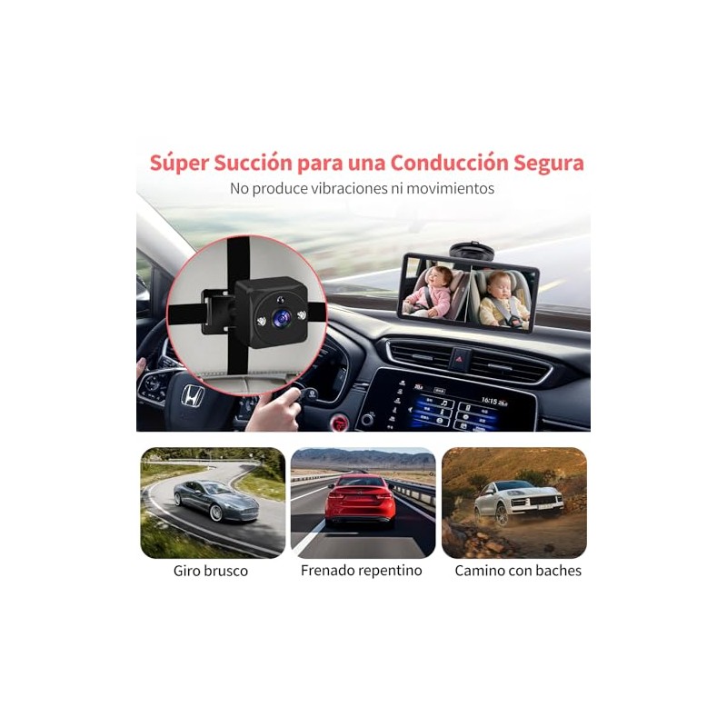 Muja Cámara Coche Bebé Asiento Trasero, Pantalla HD de 7