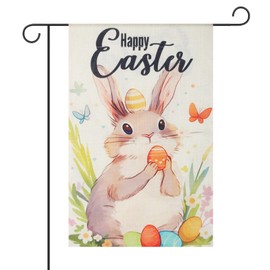 Gosknor Gartenflagge zum Ostertag, 45x30cm Frohe Ostern Gartenflagge Doppelseitige Gartenflagge mit Kaninchen und Blumenmotiv für Garten Terrasse Outdoor Osterdekoration