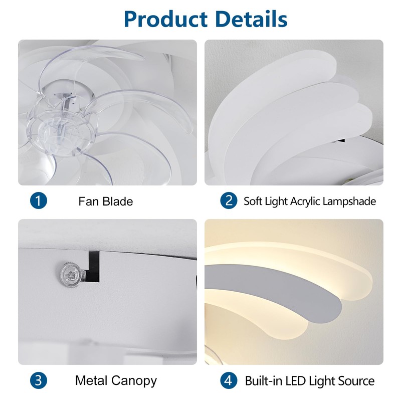 Dalouguan Ceiling Fan with Lights Remote Control, White Flower Ceiling