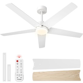 VIVOHOME Ceiling Fans with Lights, 52 inch Low Profile Ceiling Fan with Light and Remote, Flush Mount for Bedroom, Living Room, Garage, 6+1 Speeds, 3CCT, Dimmable, Timer, Quiet Reversible, White