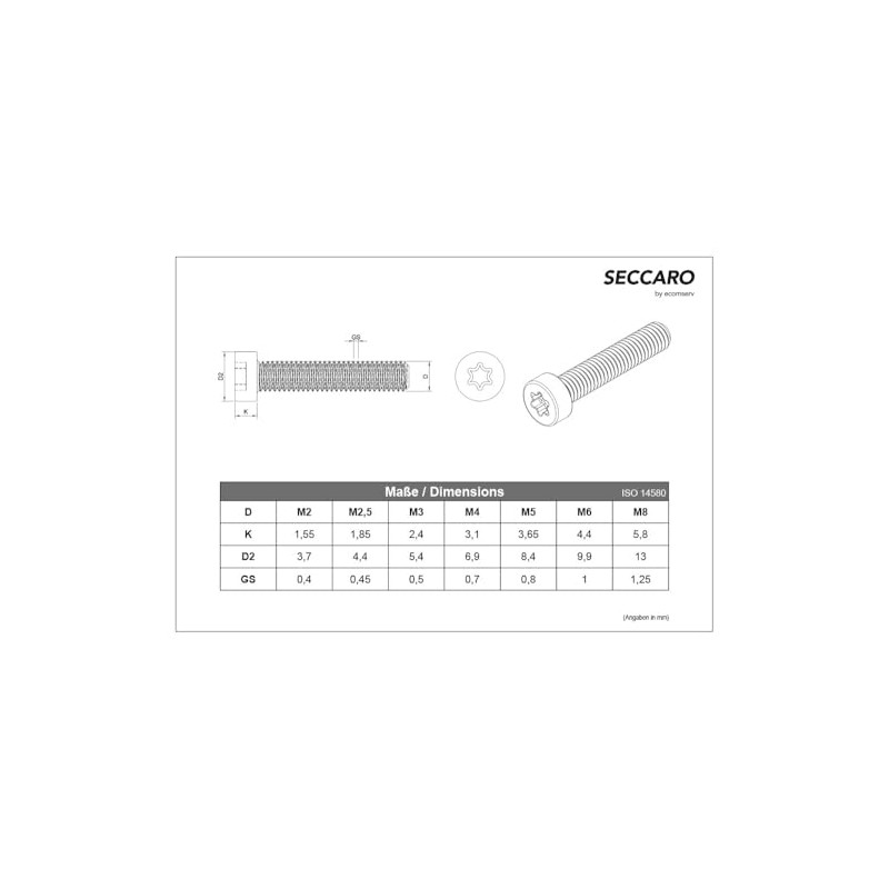 SECCARO 20 x Low Head Cap Screws M3 x 18mm