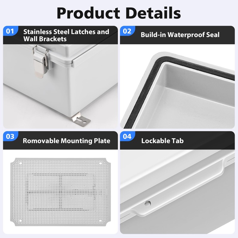 RTHIEAI Waterproof Outdoor IP67 Junction Box (7.9"x3.9"x2.8") with Mounting Plate,