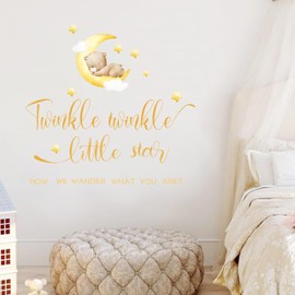 Capiont Twinkle Twinkle Little Star How We Wonder What You are Gender Reveal Party Decal - Star Cute Bear Gender Reveal Wall Decal,He or She Baby Shower (Twinkle Yellow)