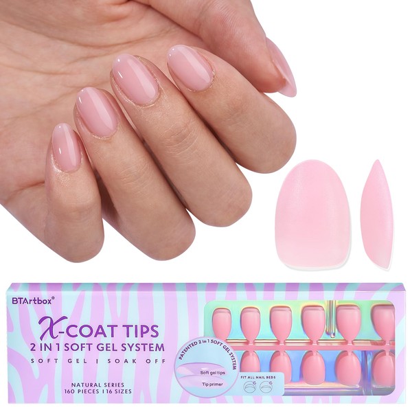 BTArtbox Extra Short Almond Nail Tips - XCOATTIPS Pink Press