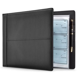 Juvale Check Binder - Black Faux Leather, 7-Ring, 14 x 10 in, Fits 600 Checks - Business Checkbook Binder & Cover with Pen Loop, Checkbook Holder & Organizer for Personal & Corporate Use