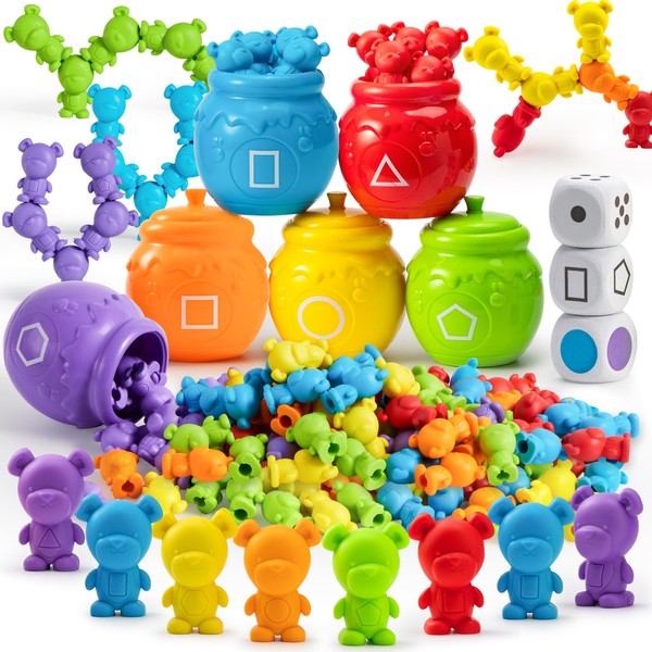 JOYIN Rainbow Counting Bears with Matching Sorting Cups - 83 Pcs Set Learning Toys for Kids Age 3+, Number Sorting, Color Recognition, Tweezers, Dice, Instruction Book, Educational Sensory Toy Gift