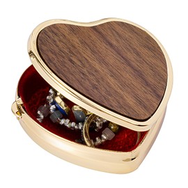 LIKSANGMETALS Heart shaped retro metal jewelry box with mirror (Walnut wood)