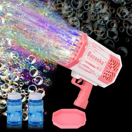 FORMIZON Bubble Gun Set, Gatling Bubble Machine, 69 Holes Bubble Gun, Bazooka Automatic Bubble Maker with 2 Liquid Bubbles for Children, Adults, Girls (Pink)
