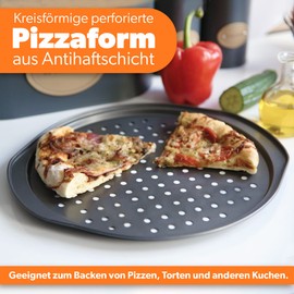 KADAX Pizza Mould Made of Non-Stick Layer, Pizza Tray with Comfortable Handles, Baking Tray, Circular Perforated Pizza Pan, Pizza Baking Tray (Diameter 33 cm)