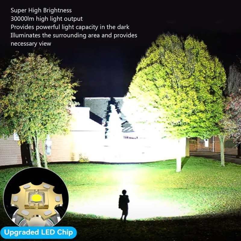 Super Bright Flashlight 30000lm Zoomable 2000m Range Support Power Output