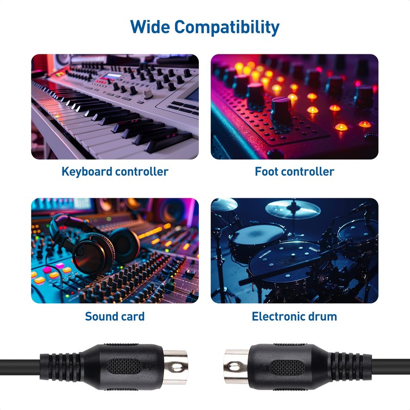 Cable Matters 2-Pack 5 Pin DIN MIDI Cable, 5 Pin