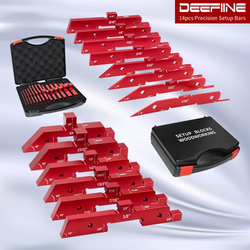 DEEFIINE Router Table Setup Blocks Woodworking,14pcs Aluminum Precision Setup Bars
