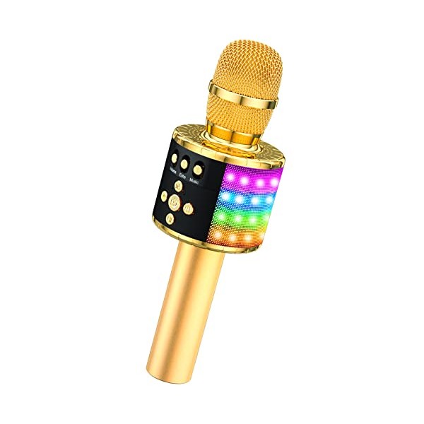 BONAOK Wireless Bluetooth Karaoke Microphone with Controllable LED Lights, 4-in-1