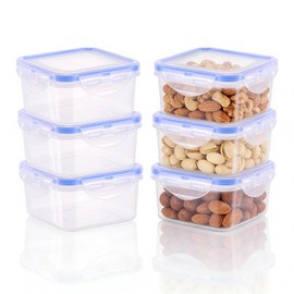 Kssvzz 6 Pack 400ml Square Food Containers with Lids Airtihgt, Plastic Reusable Snack Pots with Clip Lock, Leak-proof Small Storage Container Set Stackable for Yoghurt, Fruit, Snack