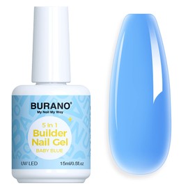 BURANO 5-in-1 Builder Nail Gel, 15 ml Builder Gel for Gel Nails, Base Coat, Nail Glue for Artificial Nails, Gel, Nail Extension Gel for Nail Art (Blue)