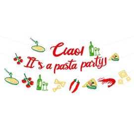 SHADOAMP Pasta Party Decorations, Italian Ciao It’s A Pasta Party Banner Italian Food Themed Garland Hand Drawn Style DIY Craft for Italy Theme Pizza Spaghetti Baby Shower Birthday Decorations