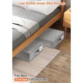 punemi Low Profile Under Bed Storage, 5 inches High Underbed Storage Containers With Sturdy Sidewalls & Bottom, Slim Under Couch Sofa Storage, Shallow Under Bed Organizer Clothes Storage Bins, 2Pack