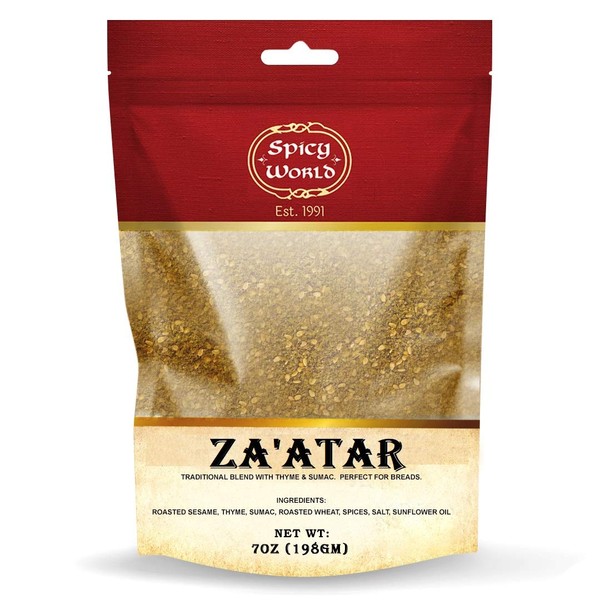 Spicy World Za'atar 7 Ounce LARGE Bag | Traditional Middle Eastern Zatar Spice Blend with Thyme & Sumac | Zaatar Seasoning