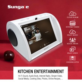 NC820, Kitchen Entertainment, Counter-top Design, Hi-Fi Speakers, Audio Book, 15K+ Radio Stations, Streaming Videos, Movies, Music, Auto Wi-Fi, Plug & Play, Social Media, Recipes, 8”Touch Panel