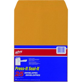 Hilroy Press-it Seal-it Kraft Envelopes, 9 X 12 Inches, 25 Per Pack (76044)