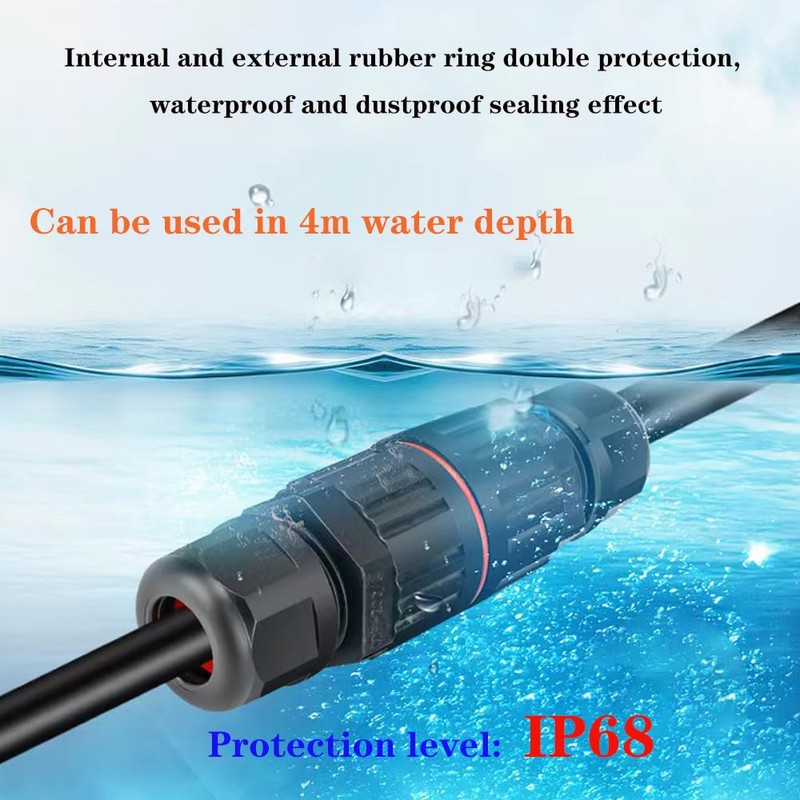 2 Pcs 2-pin IP68 outdoor waterproof junction box cable connector/quick