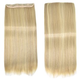 Clip in Synthetic Hair Extensions Long Straight 1PC Super Durable Soft BB Clip Hairpieces Fiber Weft Natural Hair Ends No Knots Extensions 20 Inch for Women Easy to Wear (S1-straight wave, 24H613# Pale Golden Blonde To Light Bleach Blonde)