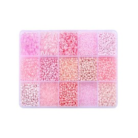Boho Style Multicolor Ombre Glass Beads, 1 Box 15 Grids Glass Beads, Professional DIY Supplies for Necklace & Bracelet Making:_Pink_one-size