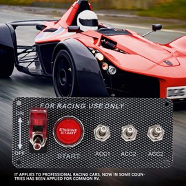 Akozon Toggle Switch 12 V Ignition Switch Panel Push Start Ignition Kit Racing Car Start Button Carbon Fibre Rocker Switch On/Off Switch for 12 V Racing Car & Motorhome