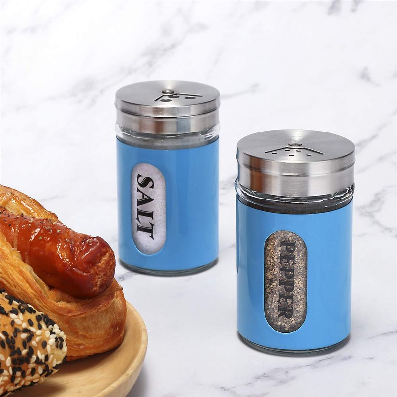 Salt and Pepper Shakers Stainless Steel and Glass Set with