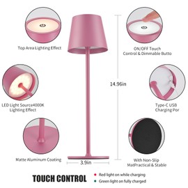 BGFHome Cordless Table Lamp LED Desk lamp,5000mAh Rechargeable Touch Night Light Wireless Minimalist Design for/Restaurant/Bedroom/Bars/Outdoor Party/Camping/Coffee Shop 2Pack