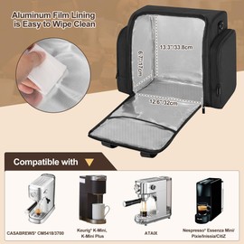 Yarwo Coffee Maker Bag Compatible with CASABREWS CM5418/3700/Keurig K-Mini/ATATIX, Espresso Machine Travel Case with Insulated Pockets and 3 Carrying Ways for Coffee Maker, Pods, Grinder and Supplies