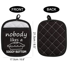 WCGXKO Baking Show Inspired Oven Pads Pot Holder with Pocket Nobody Likes A Soggy Bottom (Nobody Likes A Soggy Black)